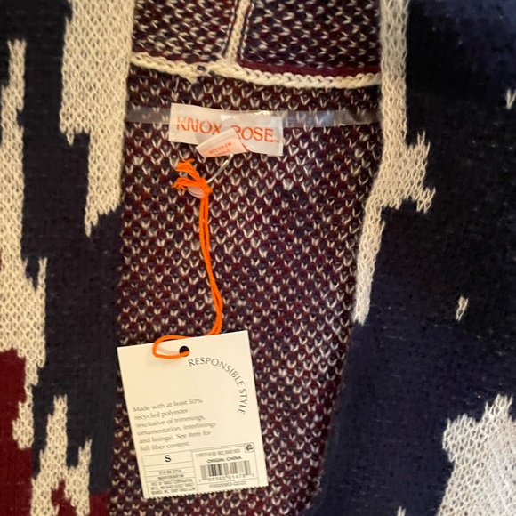 🆕 Knox Rose Women’s Open Front Cardigan Navy Blue and Burgundy Small 4/6 - Picture 5 of 10